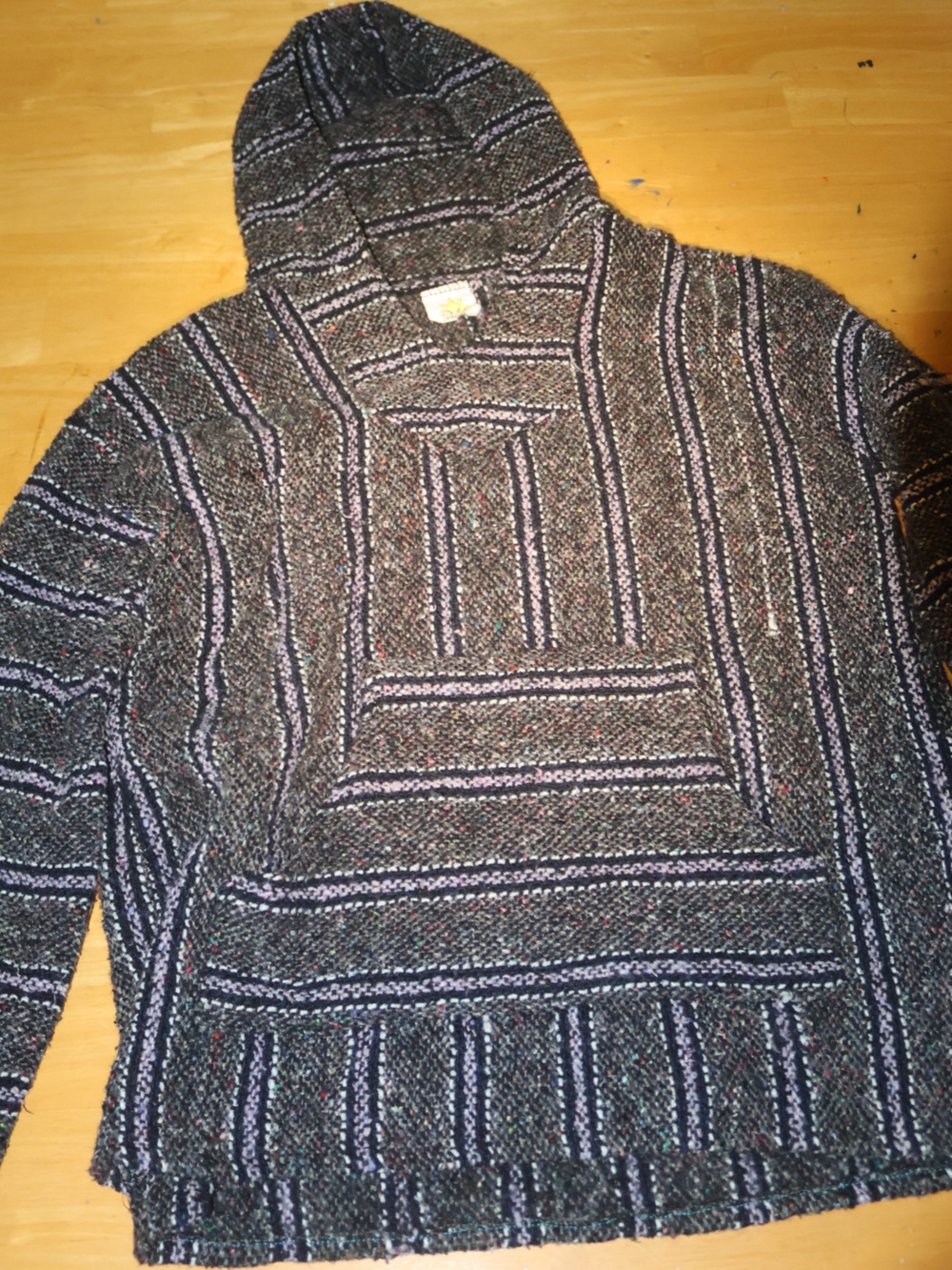 Men's Hooded Crewneck Sweater - Black & Gray Stripe